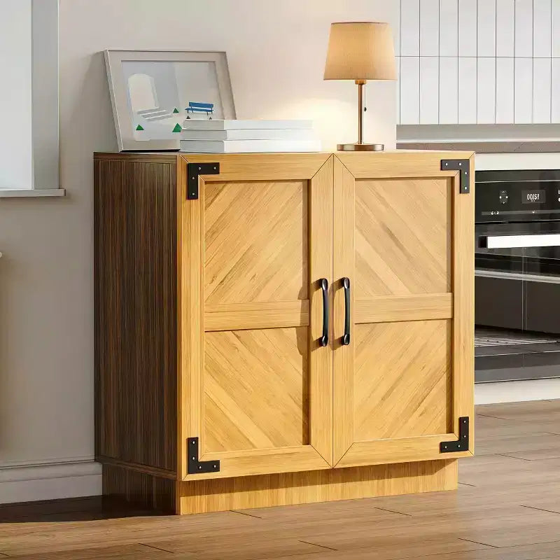 31.5'' Modern Farmhouse Sideboard Buffet Cabinet with Doors & Adjustable Shelves for Dining Room or Kitchen - Brown