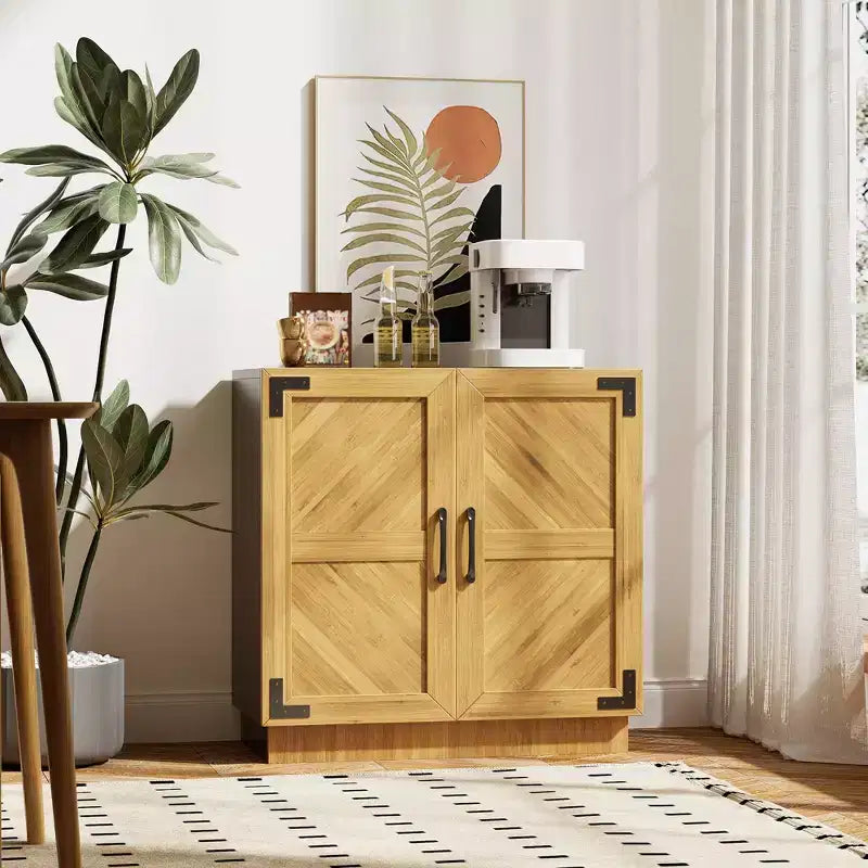31.5'' Modern Farmhouse Sideboard Buffet Cabinet with Doors & Adjustable Shelves for Dining Room or Kitchen - Brown