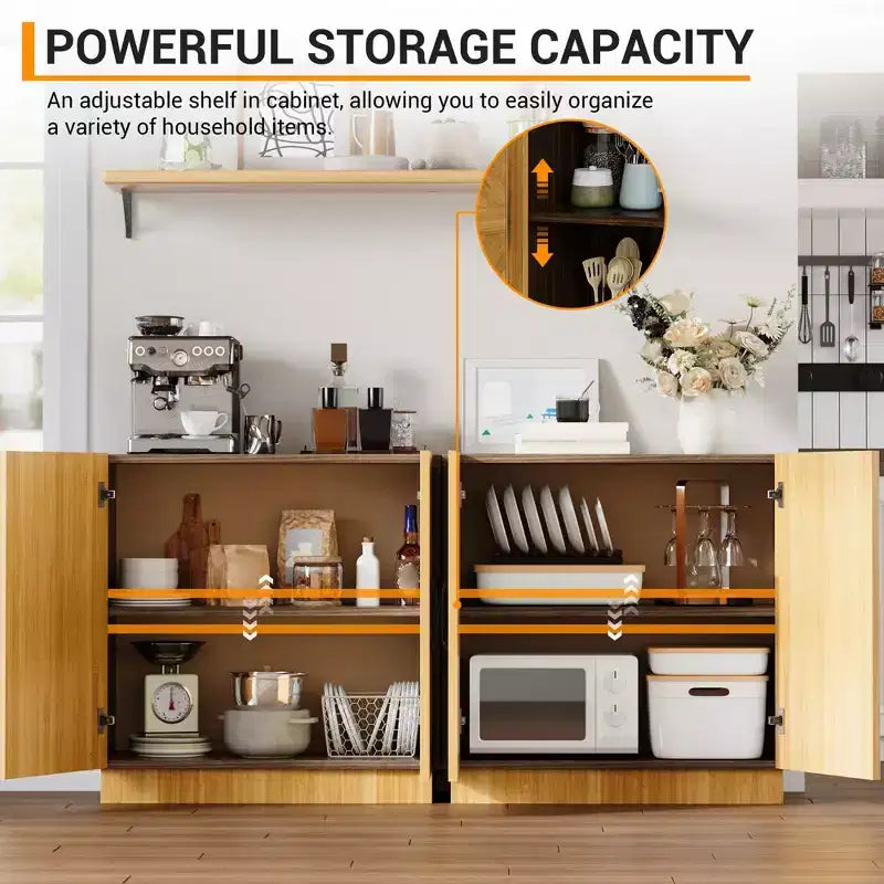 31.5'' Modern Farmhouse Sideboard Buffet Cabinet with Doors & Adjustable Shelves for Dining Room or Kitchen - Brown