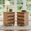 Lantine Solid Wood End Table, 3 Drawers Narrow Sofa Side Table with Finished Back for Living Room, Small Spce, Brown