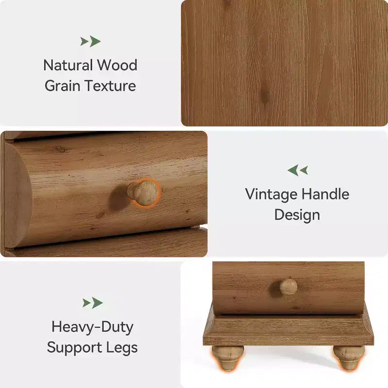 Solid Wood End Table, 3 Drawers Narrow Sofa Side Table with Finished Back for Living Room, Small Spce, Brown