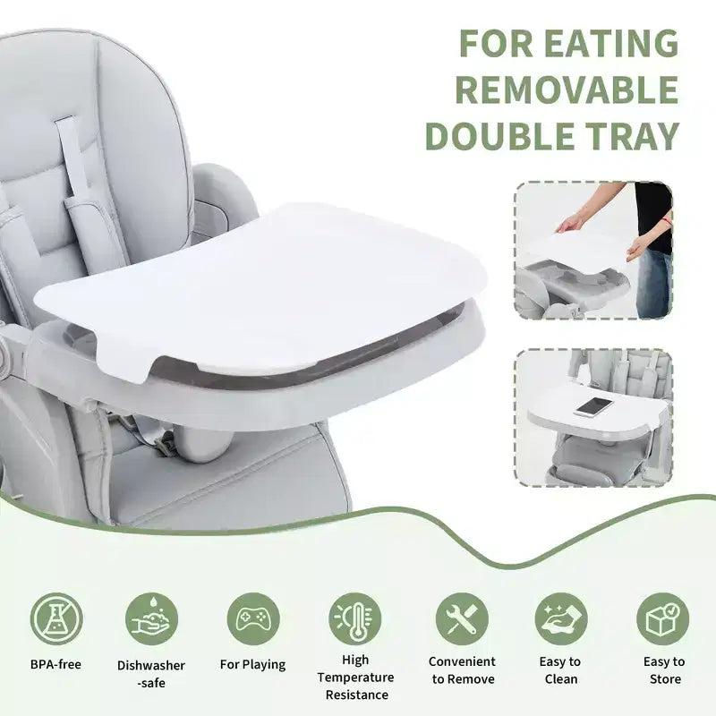 Foldable Baby High Chair, Adjustable Toddler Chair with Removable Tray, 5-Point Harness & Locking Wheels for Dining Feeding Play