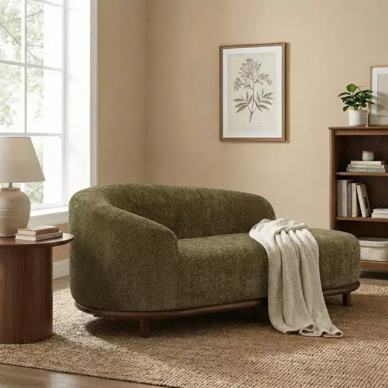 ModernLuxe Chaise Lounge, Mid-Century Modern Sofa with Rubberwood Frame, Left-Facing Daybed for Living Room