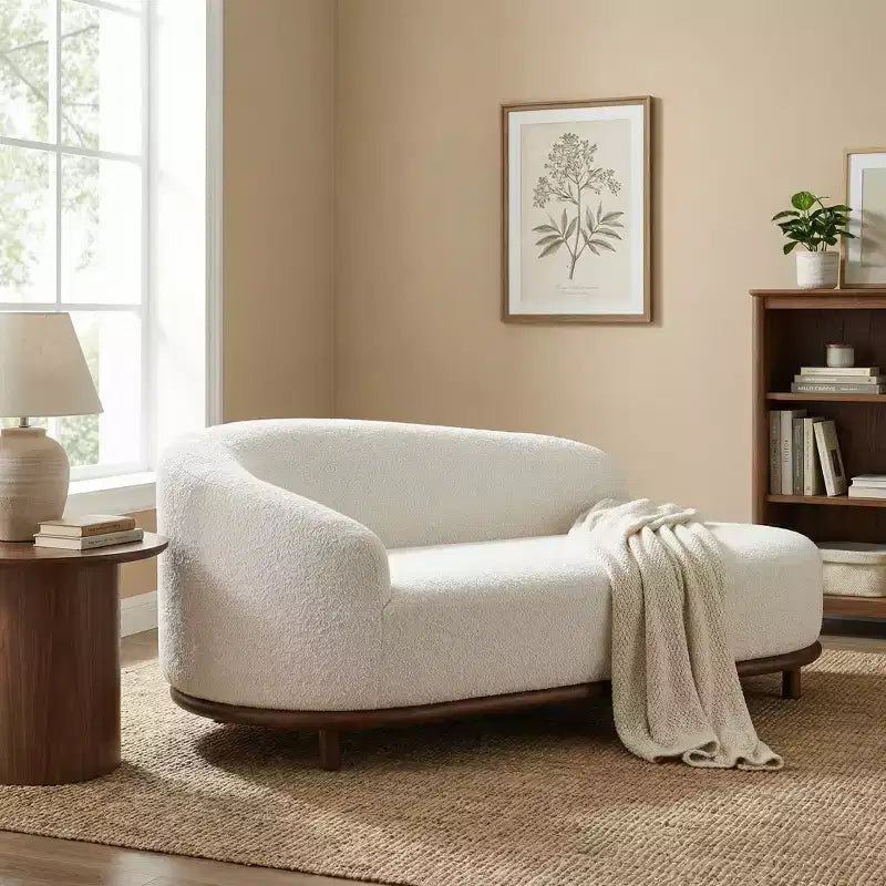 Chaise Lounge, Mid-Century Modern Sofa with Rubberwood Frame, Left-Facing Daybed for Living Room