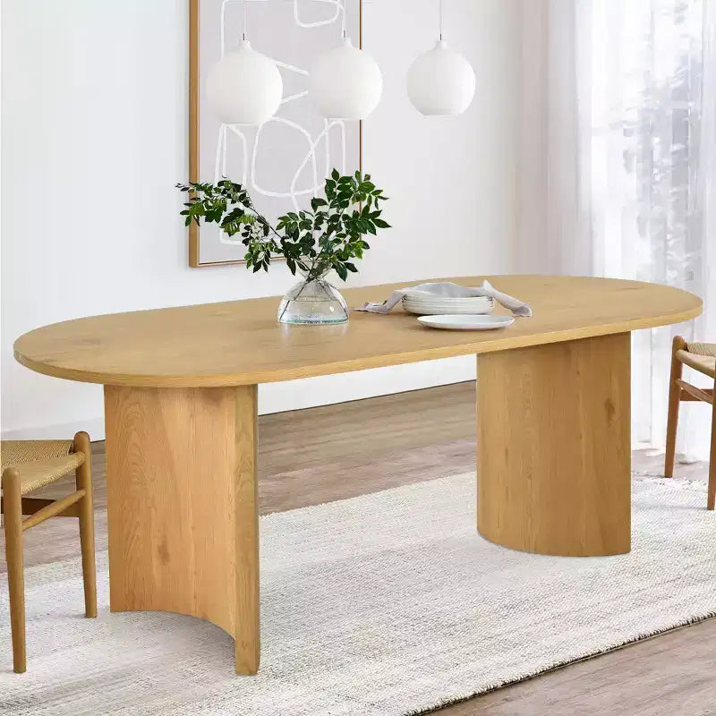 Modern Oval Dining Table with C-Shaped Legs, Stylish Large Kitchen Table with Woodgrain Finish for Home, Breakfast or Dining Room