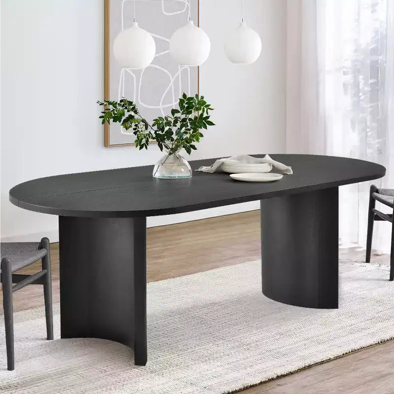 Modern Oval Dining Table with C-Shaped Legs, Stylish Large Kitchen Table with Woodgrain Finish for Home, Breakfast or Dining Room