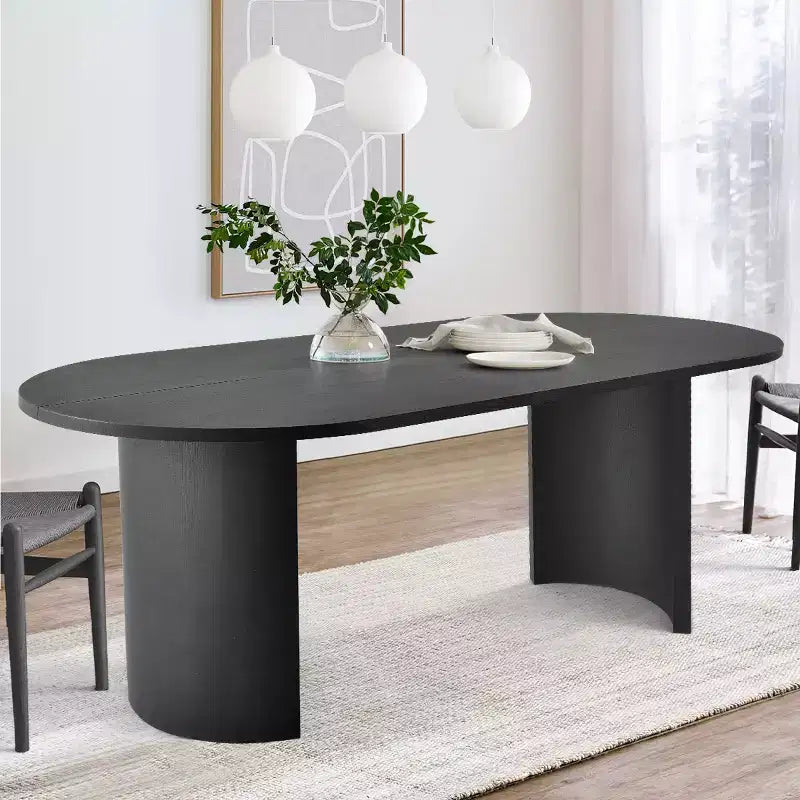 Modern Oval Dining Table with C-Shaped Legs, Stylish Large Kitchen Table with Woodgrain Finish for Home, Breakfast or Dining Room-Panipeachy