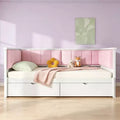 Luxystar Twin XL to King Size Daybed with 2 Drawers and Upholstered Backrest, White+Pink