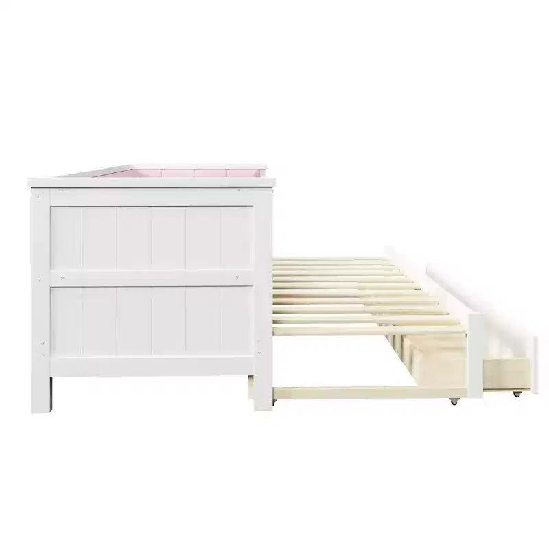 Twin XL to King Size Daybed with 2 Drawers and Upholstered Backrest, White+Pink