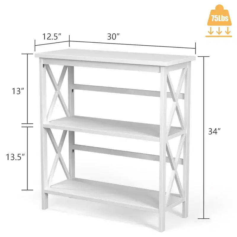 Wooden Shelf Bookcase 3-Tier Open Bookshelf W/X-Design Freestanding Rack BlackBrownNaturalWhite