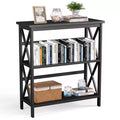 Costway Wooden Shelf Bookcase 3-Tier Open Bookshelf W/X-Design Freestanding Rack BlackBrownNaturalWhite